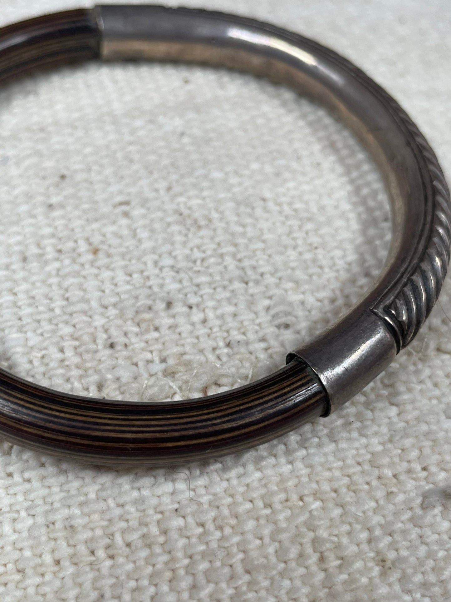 Antique Chinese Bamboo and Sterling Silver Bangle