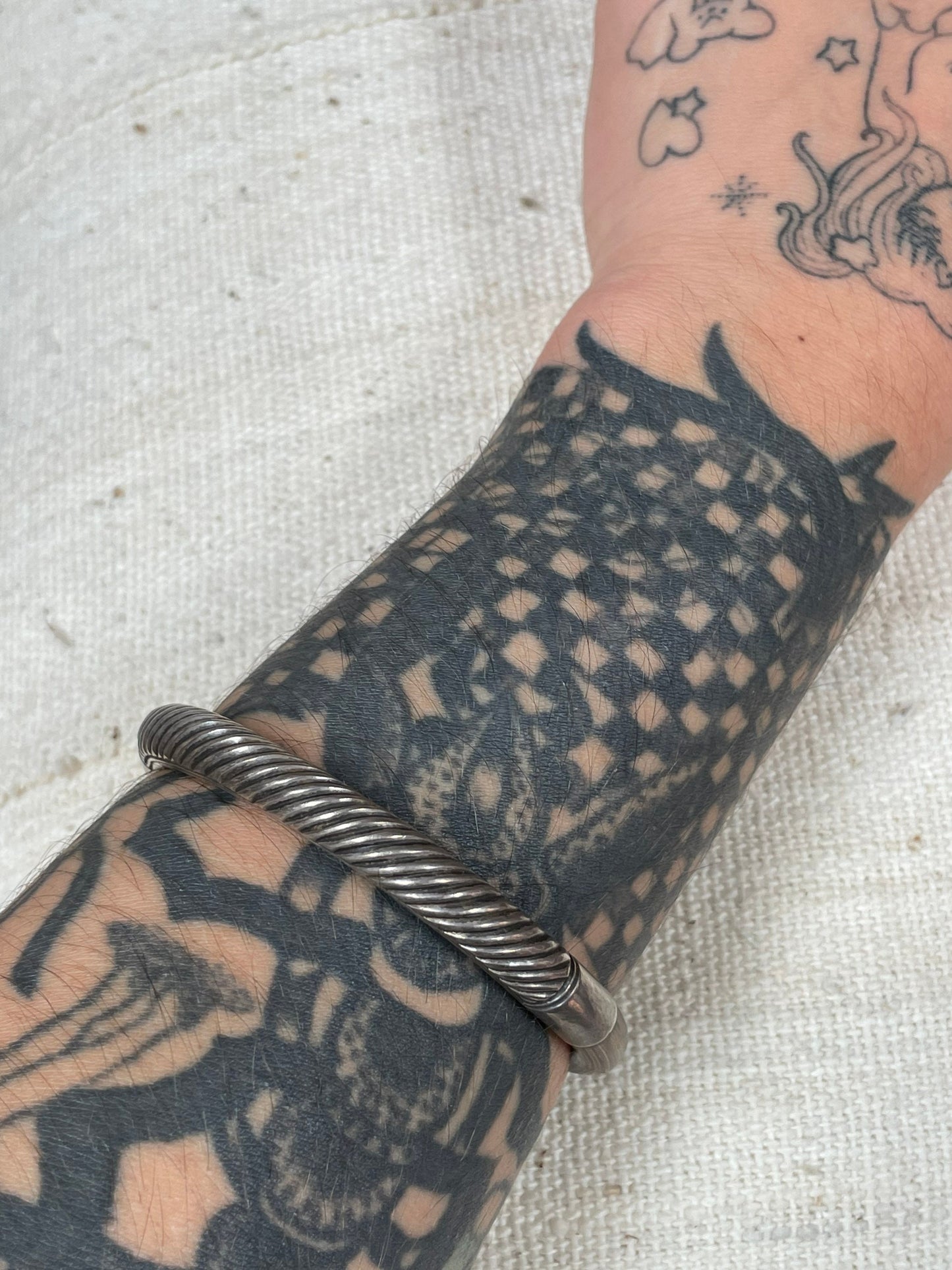 Antique Chinese Bamboo and Sterling Silver Bangle