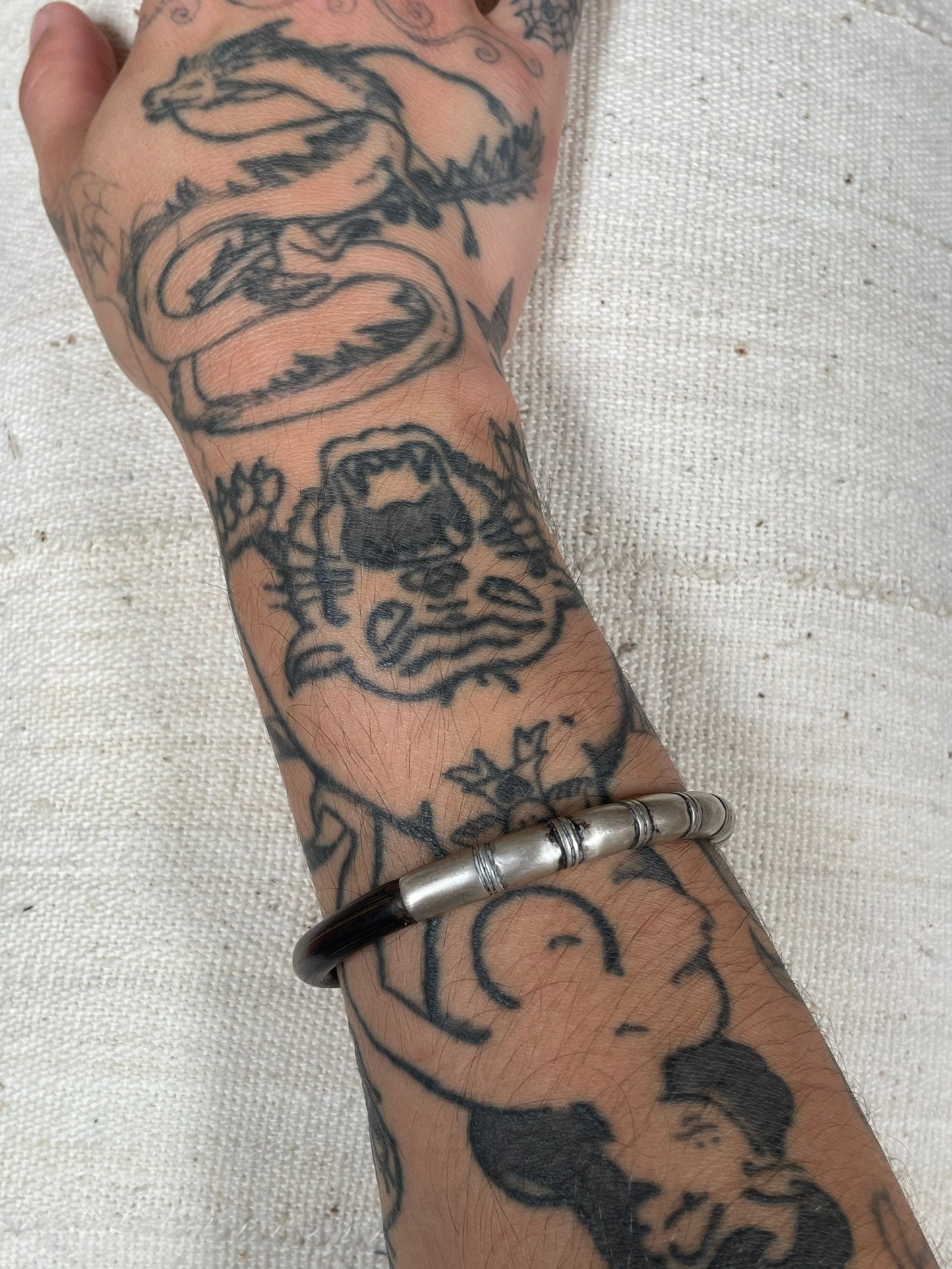 Vintage Chinese Silver and Bamboo Bangle