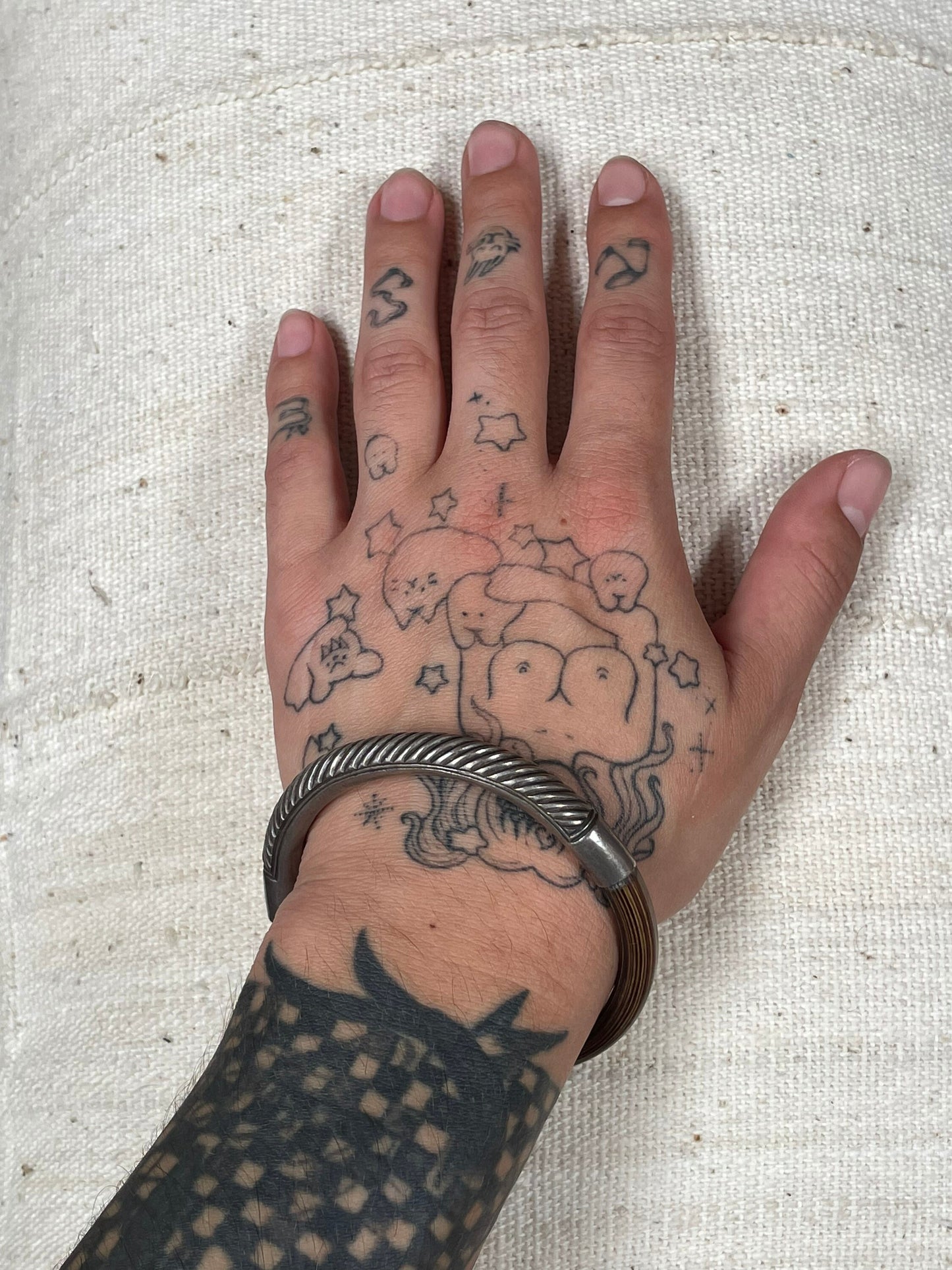 Antique Chinese Bamboo and Sterling Silver Bangle
