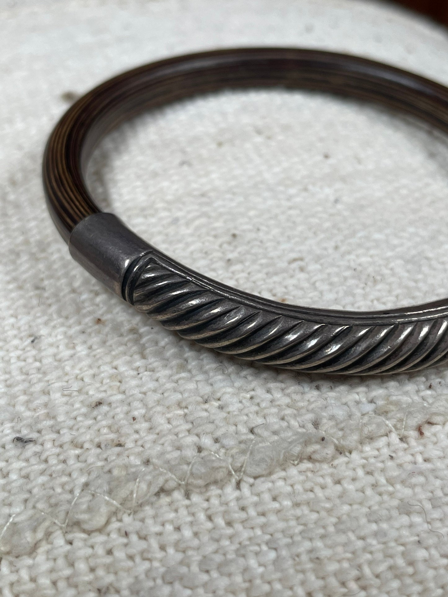 Antique Chinese Bamboo and Sterling Silver Bangle