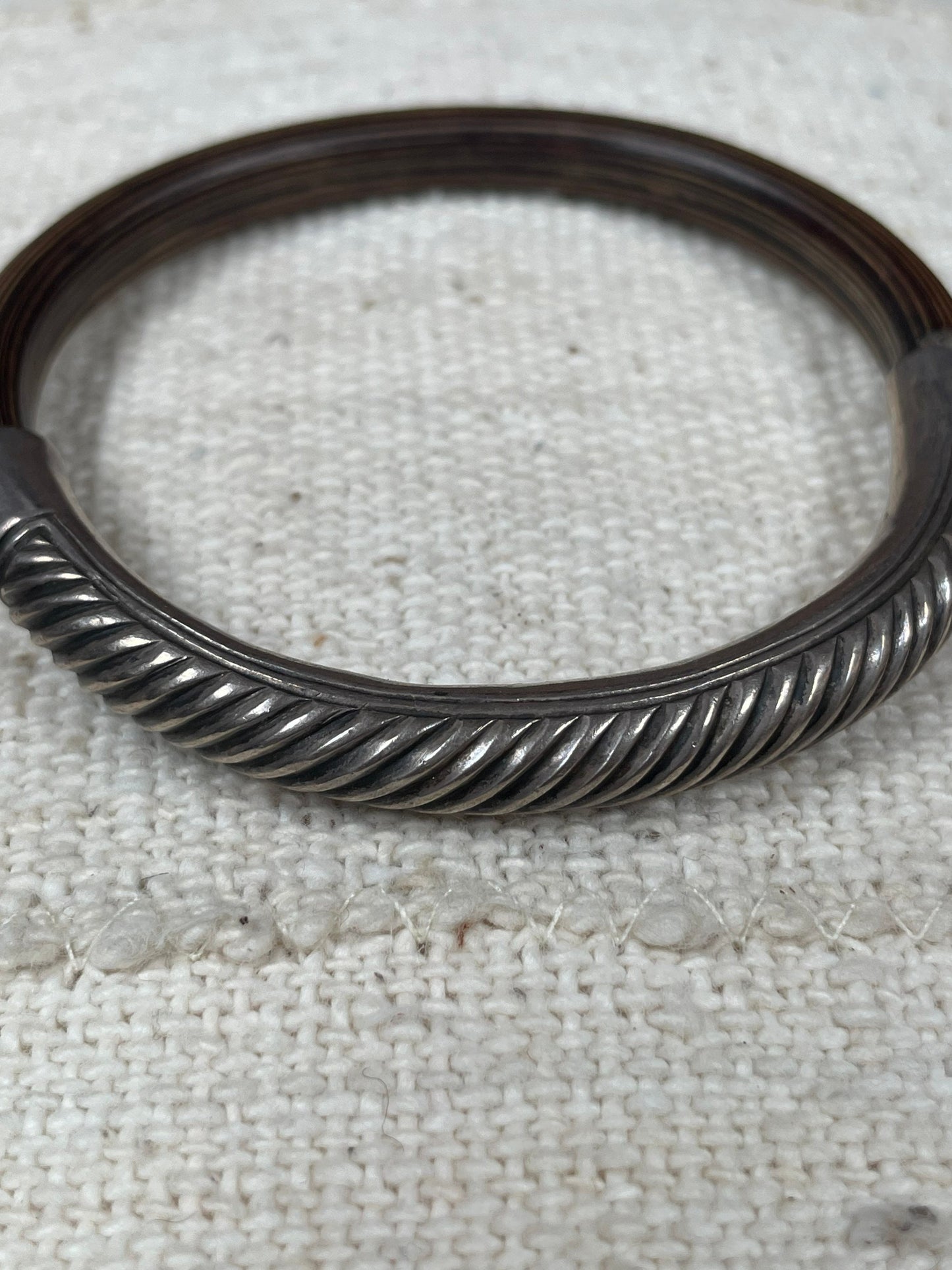 Antique Chinese Bamboo and Sterling Silver Bangle