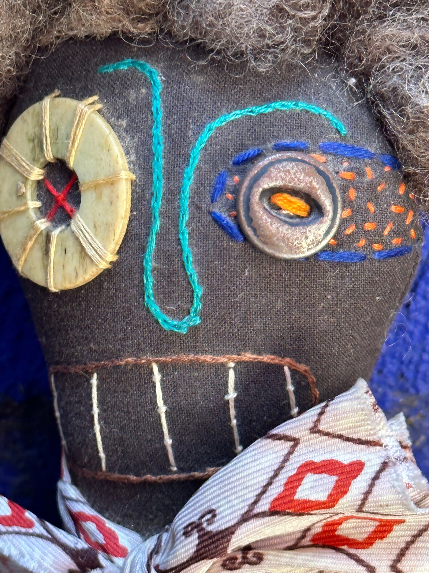 Vintage Handmade Cloth and Paint Brown Vudu Doll