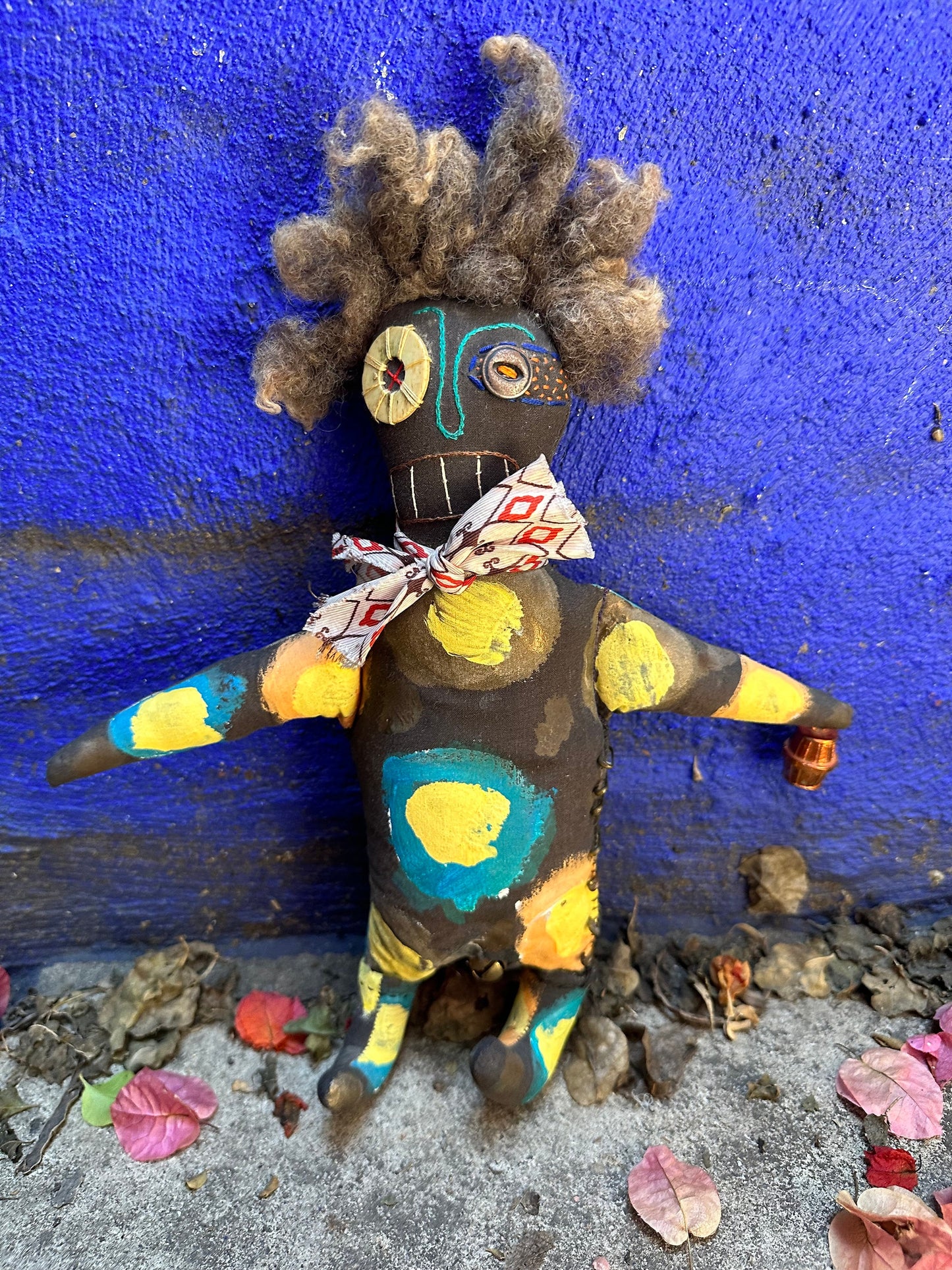 Vintage Handmade Cloth and Paint Brown Vudu Doll