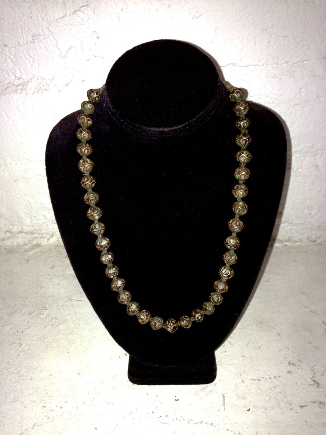Ancient/Antique Tibetan Brass and Turquoise Beaded Necklace