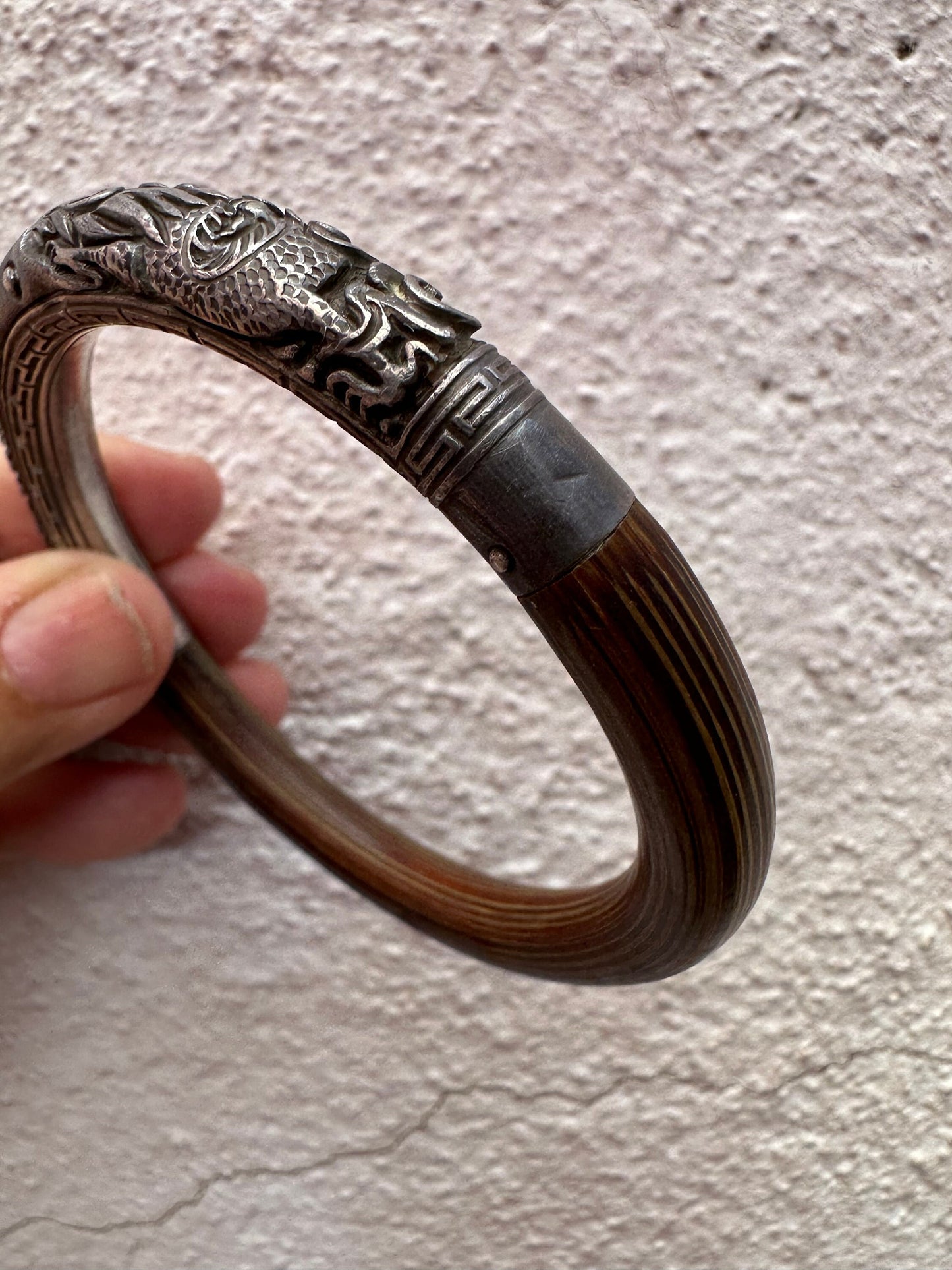 Vintage Bamboo and Sterling Silver Repouse Bangle