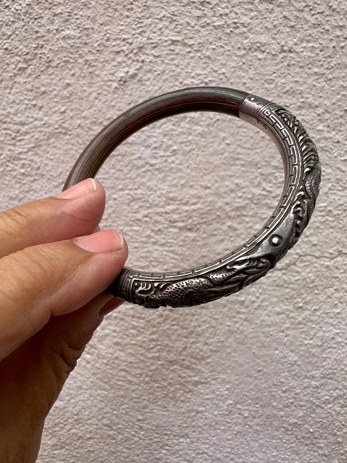 Vintage Bamboo and Sterling Silver Repouse Bangle