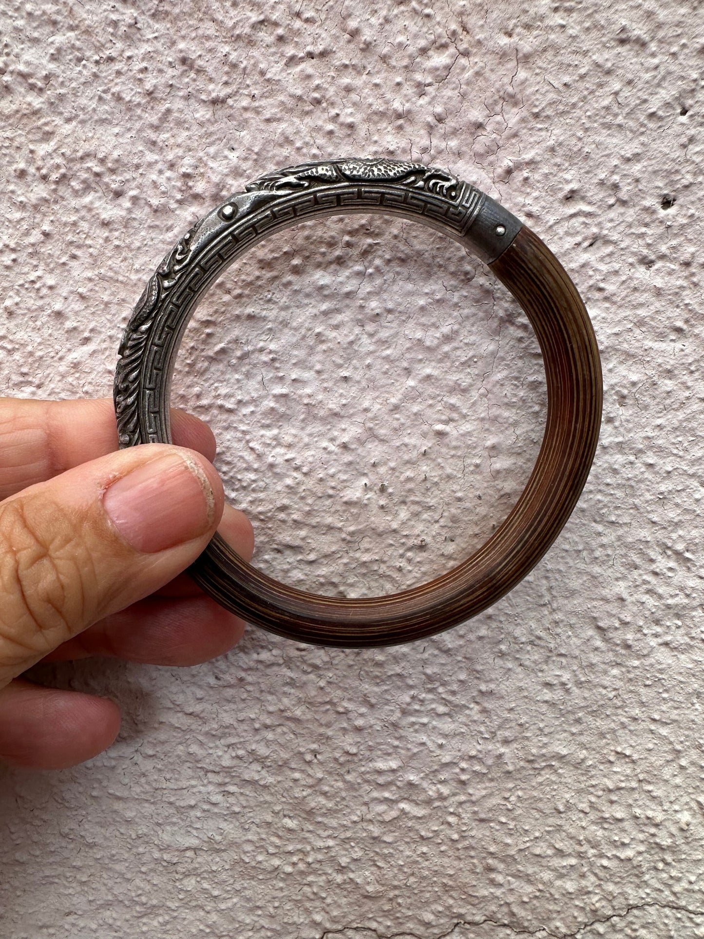Vintage Bamboo and Sterling Silver Repouse Bangle