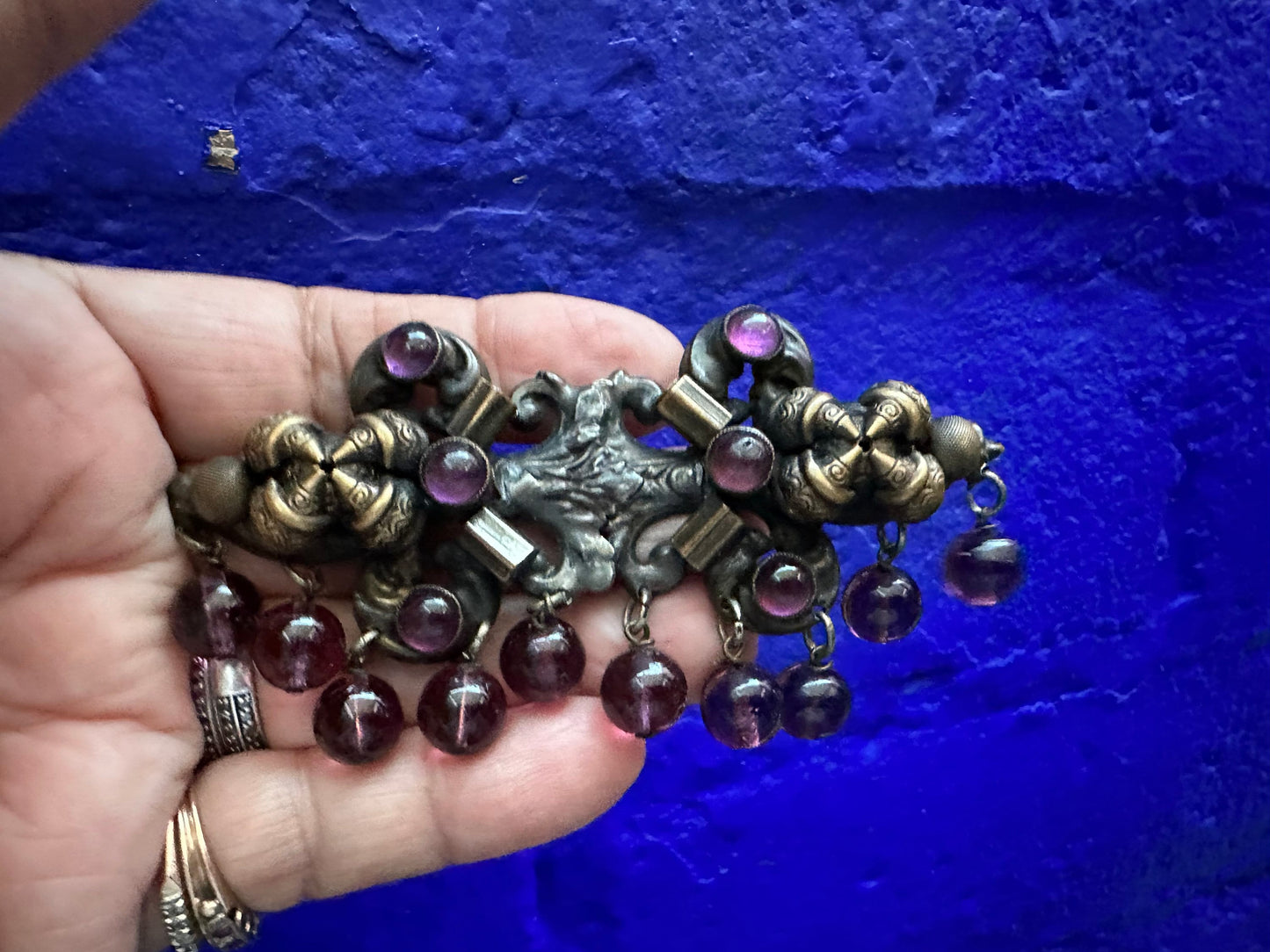 Vintage Victorian Brooch with Amethyst colored Glass Beads