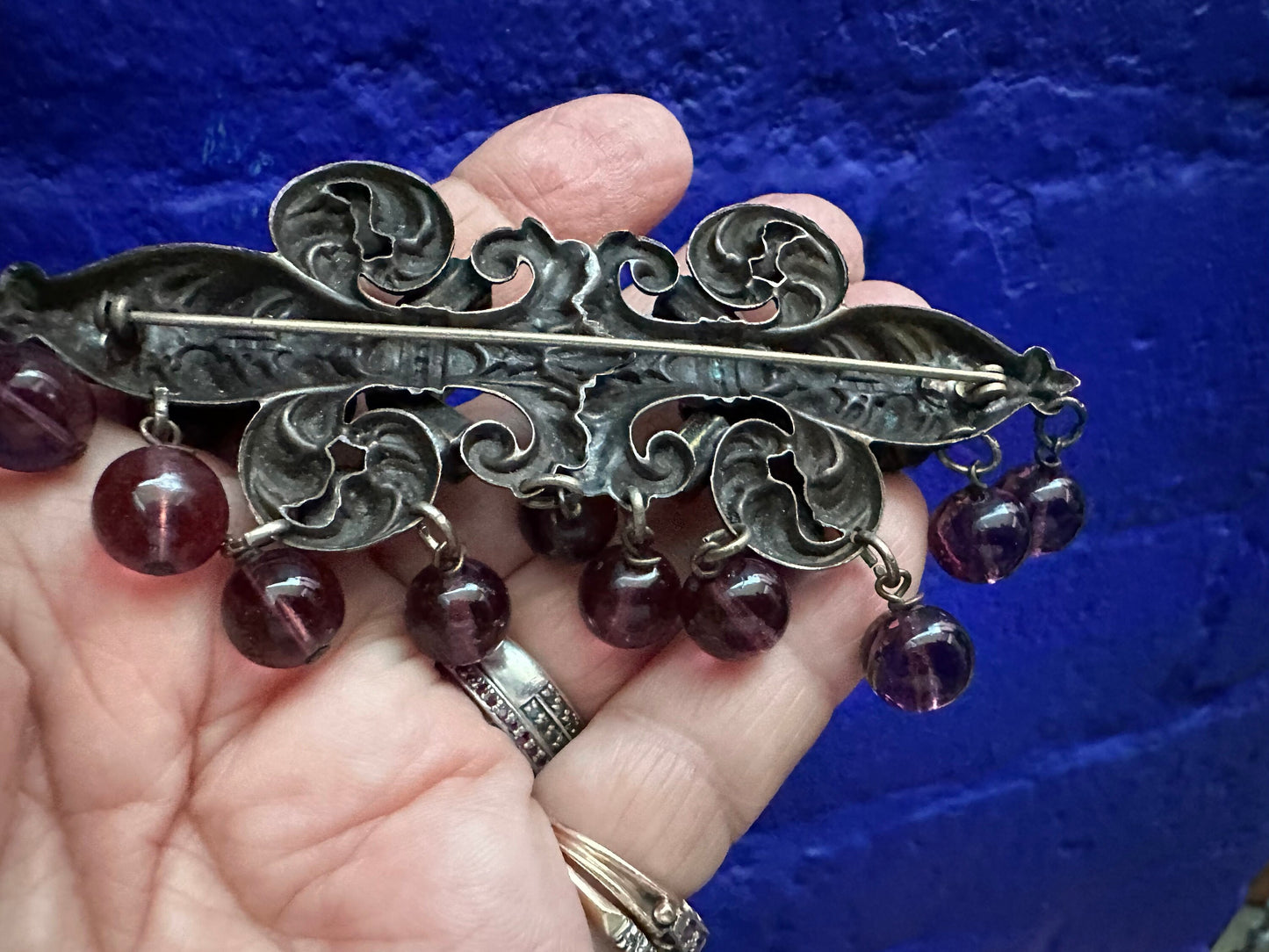 Vintage Victorian Brooch with Amethyst colored Glass Beads
