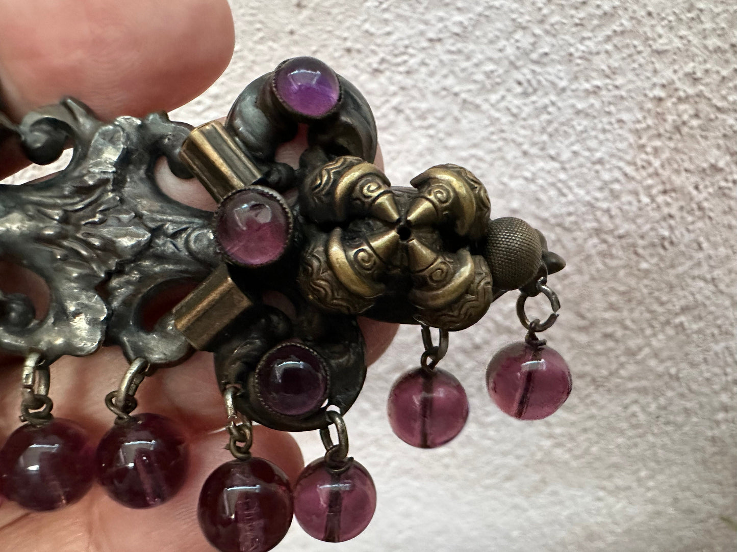 Vintage Victorian Brooch with Amethyst colored Glass Beads