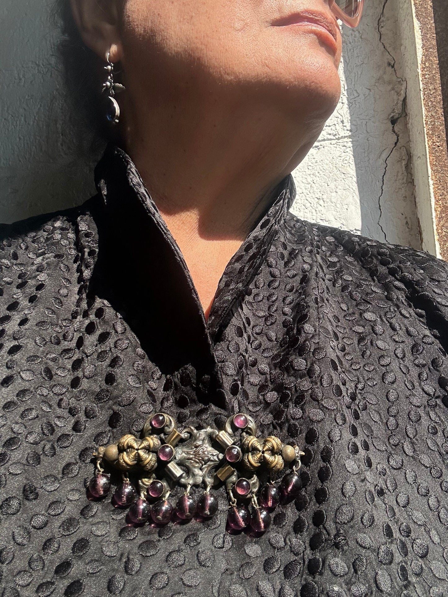 Vintage Victorian Brooch with Amethyst colored Glass Beads