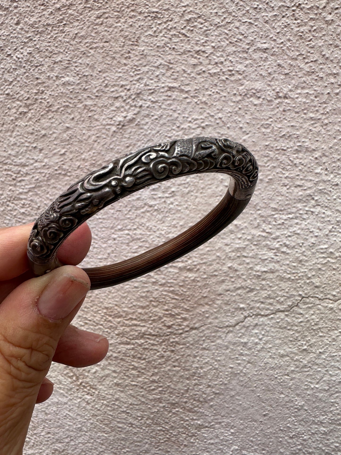 Vintage Bamboo and Sterling Silver Repouse Bangle