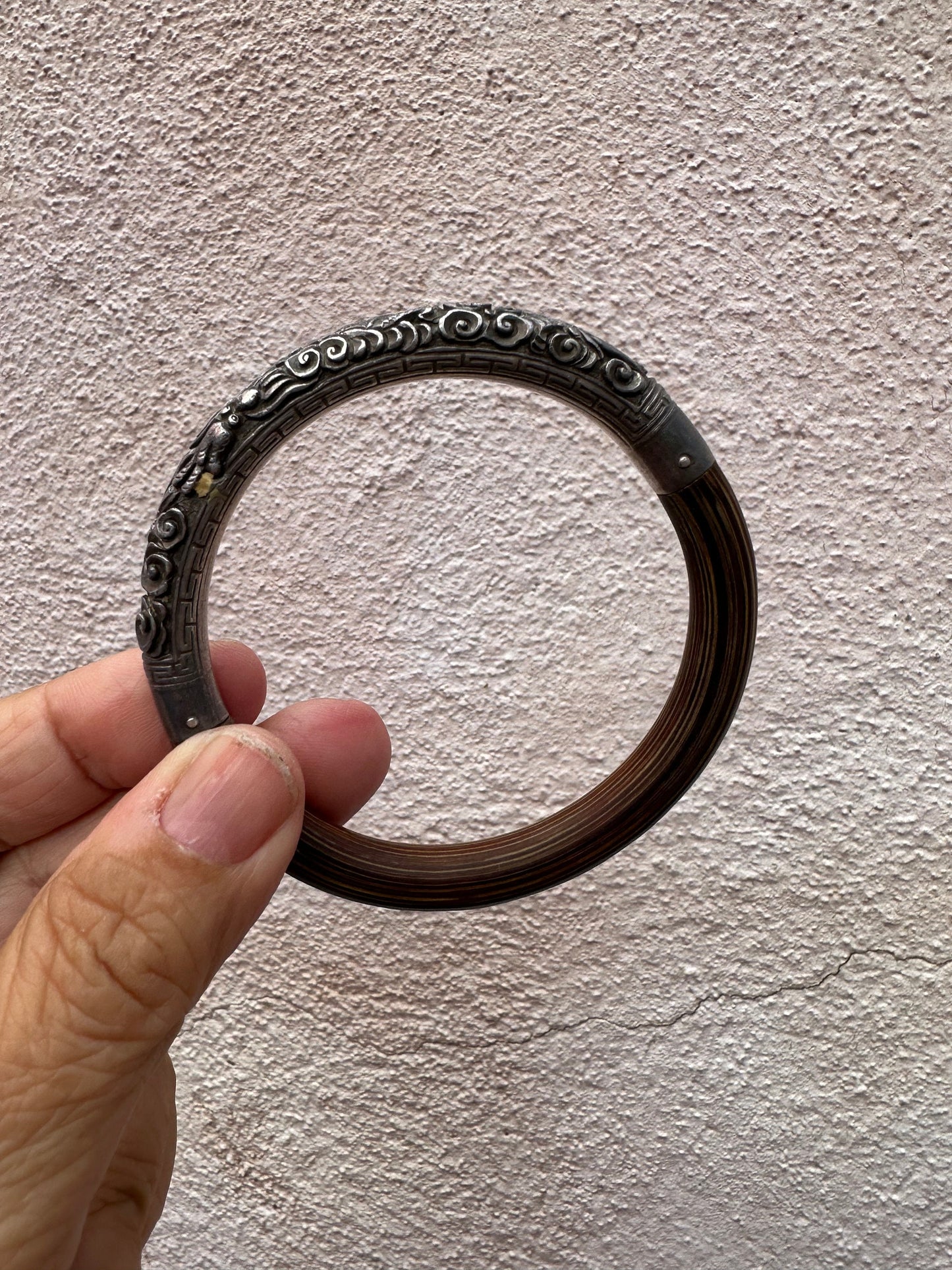 Vintage Bamboo and Sterling Silver Repouse Bangle