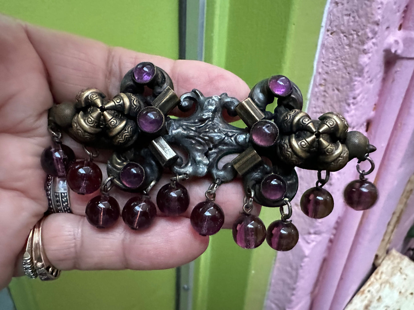 Vintage Victorian Brooch with Amethyst colored Glass Beads