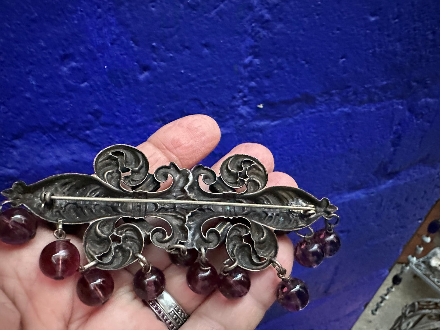 Vintage Victorian Brooch with Amethyst colored Glass Beads