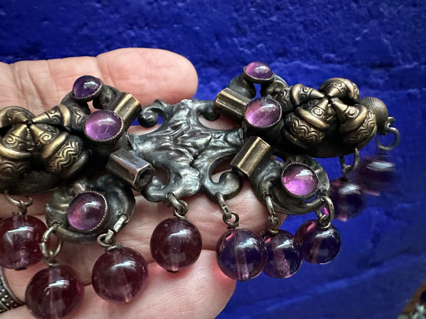 Vintage Victorian Brooch with Amethyst colored Glass Beads