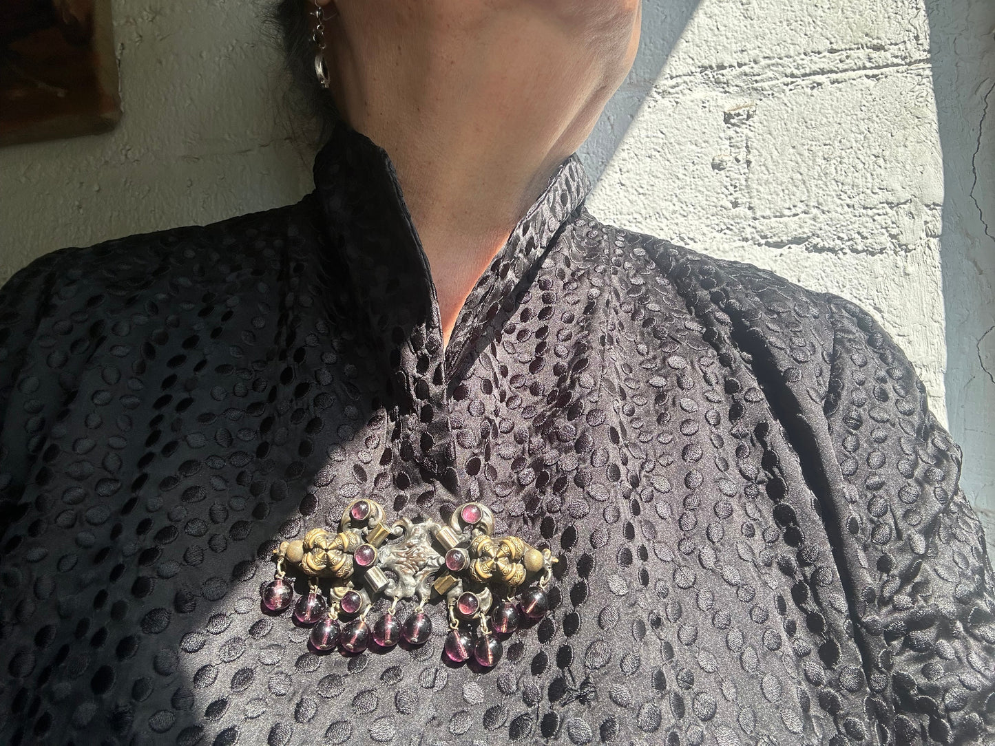 Vintage Victorian Brooch with Amethyst colored Glass Beads