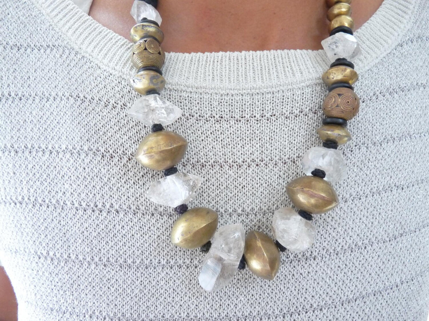 Quartz, Brass + Horn Necklace ~ Haute Couture