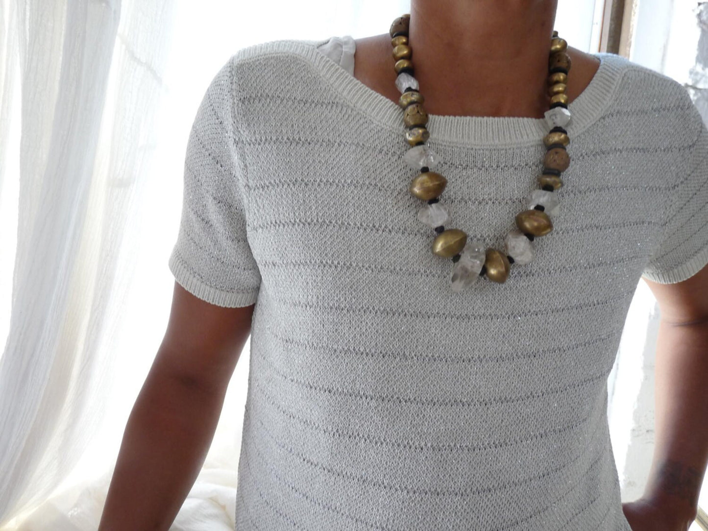 Quartz, Brass + Horn Necklace ~ Haute Couture