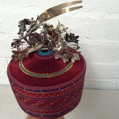 Vintage Chinese  Hat with Silver Bird Adornment