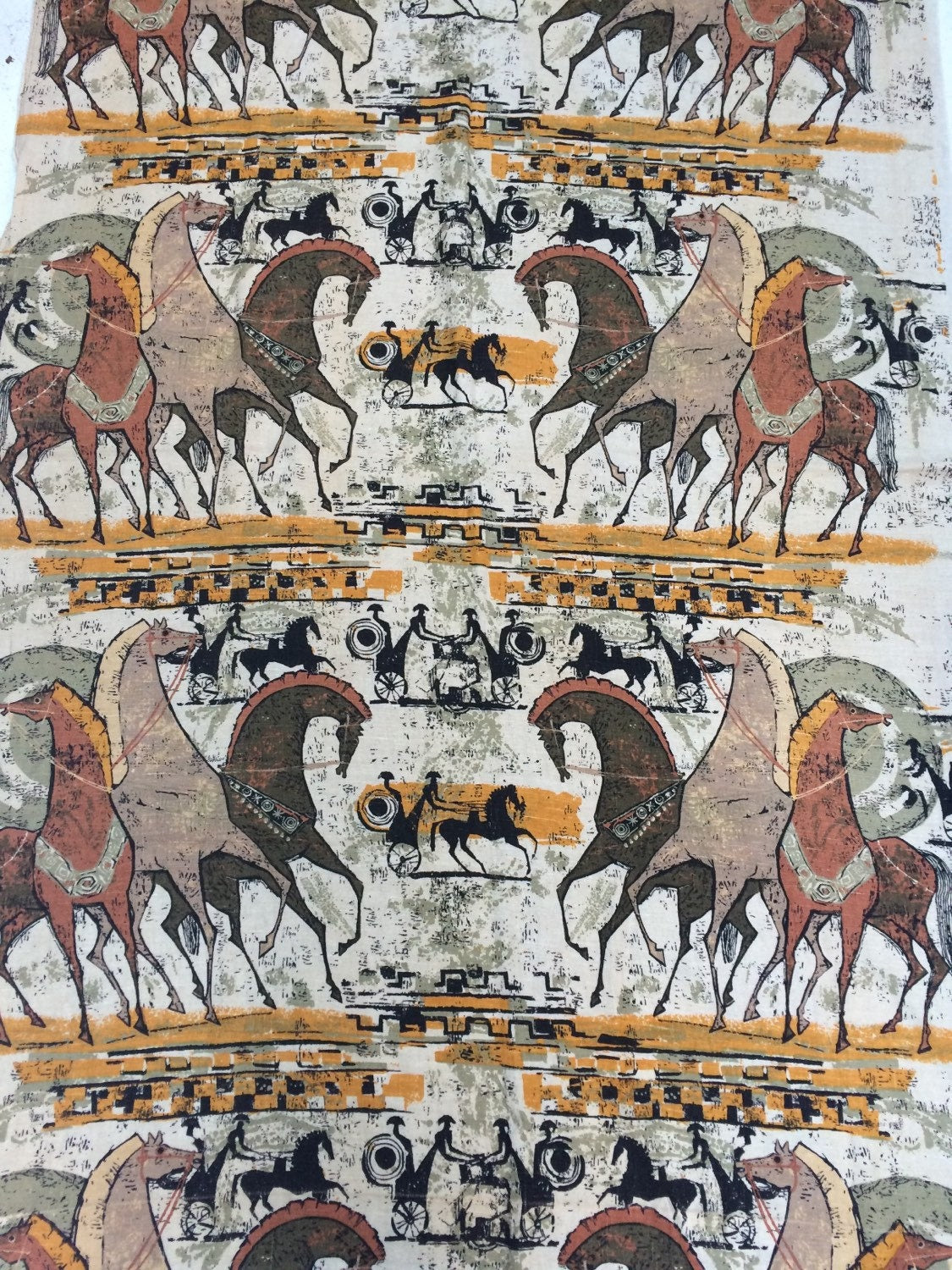 Two Vintage Mid Century 1950's Linen Panels for Cutains, Room Divider, Textile Art