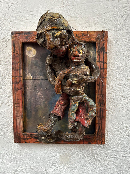 Outside Art Mother and Child Mixed Media Sculpture by Pietro Barbera