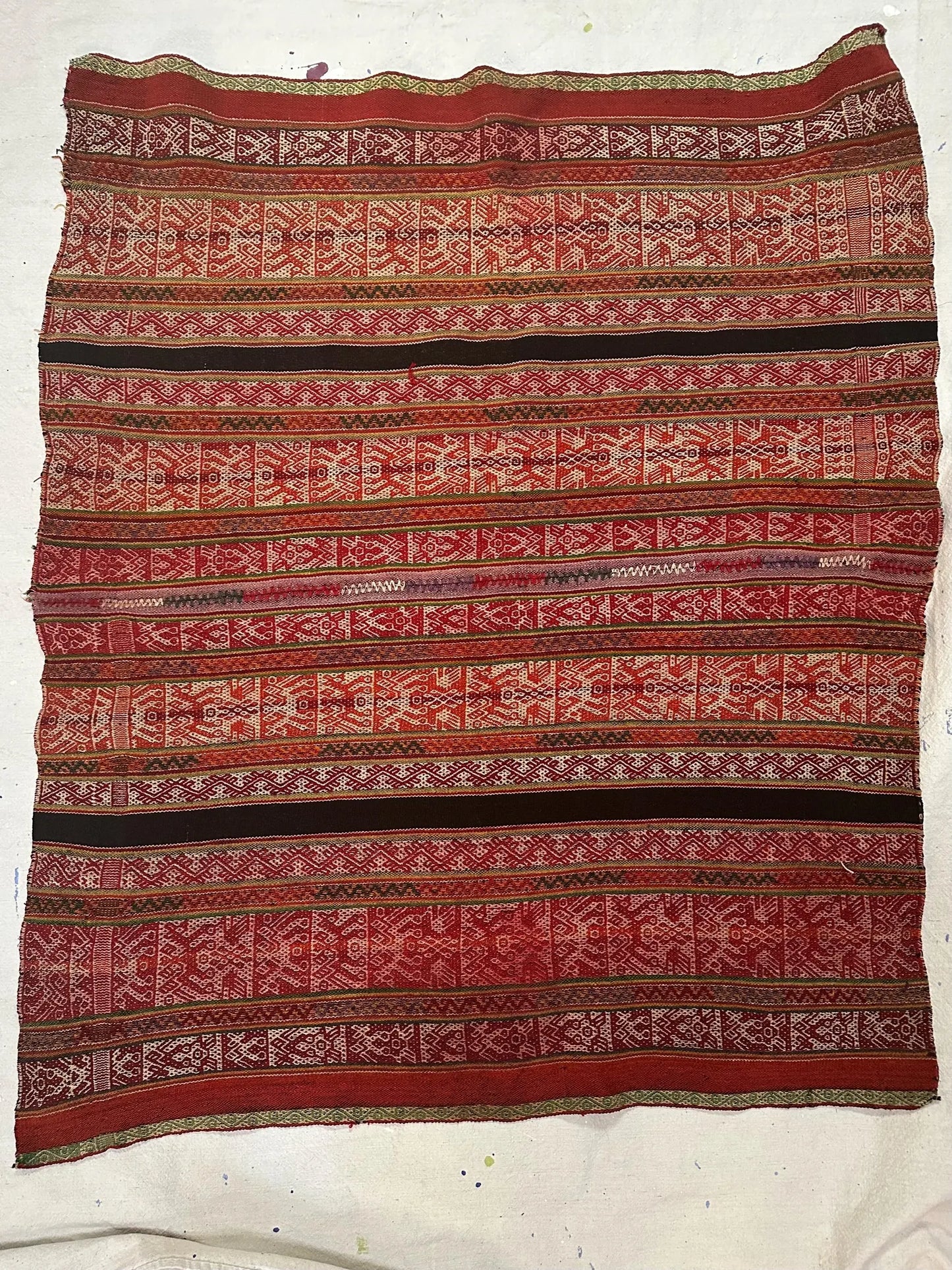 Vintage Peruvian Manta Wool Textile - Handwoven 1960s Andean Blanket