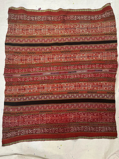 Vintage Peruvian Manta Wool Textile - Handwoven 1960s Andean Blanket