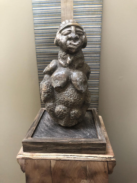 Primitive Stone Mother Figure Sculpture | Hand-Carved Figurative Art Object