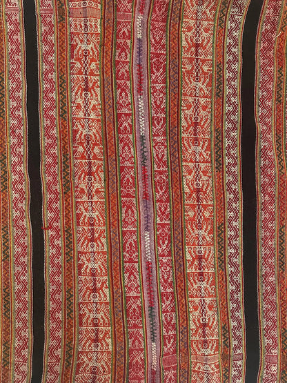 Vintage Peruvian Manta Wool Textile - Handwoven 1960s Andean Blanket