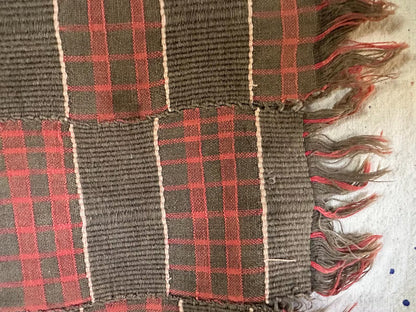 Vintage West African Handwoven Strip Textile, Neutral Plaid Fabric Panel in Taupe + Muted Pink
