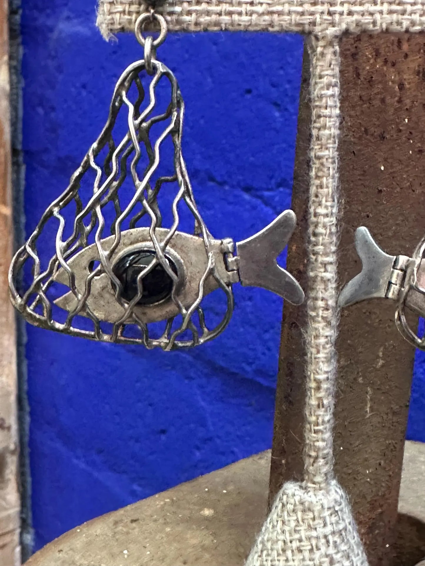 Vintage Sterling Silver Fish with Wiggly Tail In Silver Netting