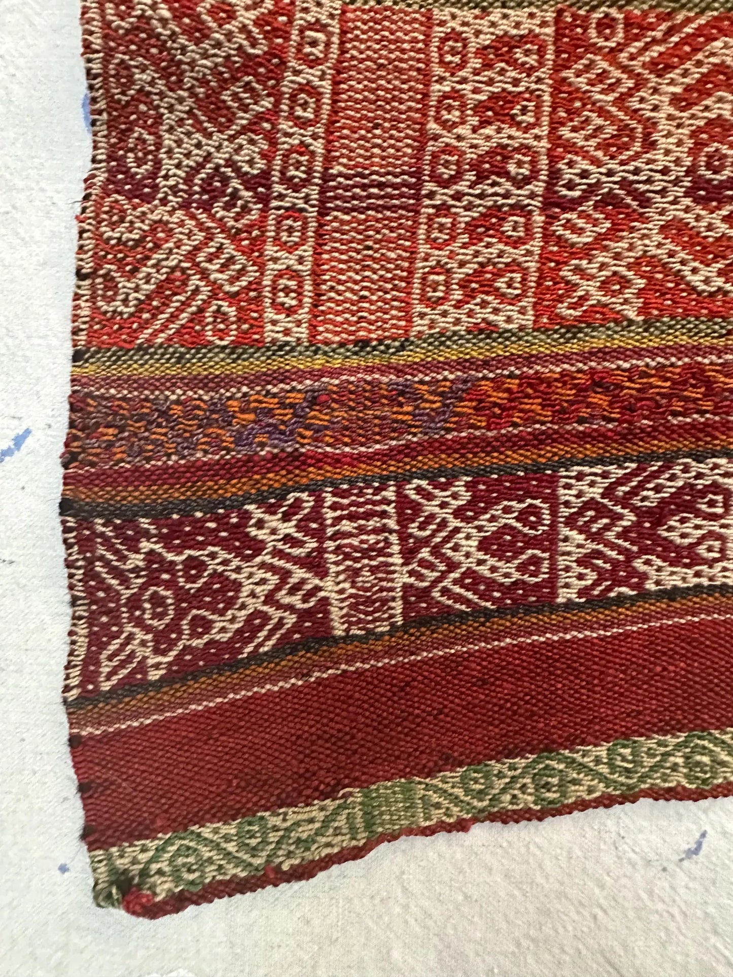 Vintage Peruvian Manta Wool Textile - Handwoven 1960s Andean Blanket