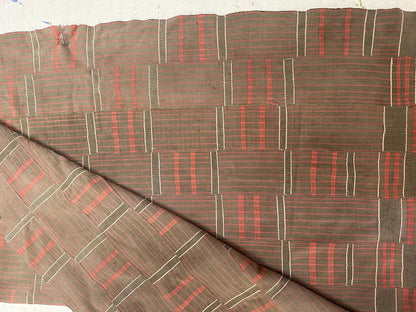 Vintage West African Handwoven Strip Textile, Neutral Plaid Fabric Panel in Taupe + Muted Pink
