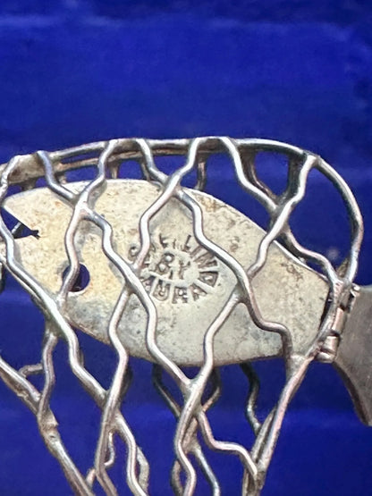 Vintage Sterling Silver Fish with Wiggly Tail In Silver Netting
