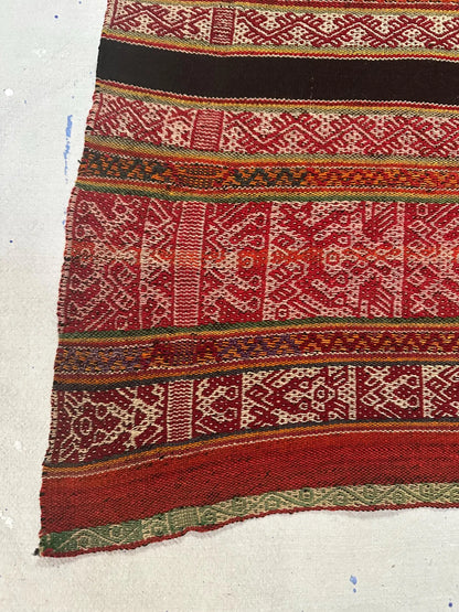 Vintage Peruvian Manta Wool Textile - Handwoven 1960s Andean Blanket
