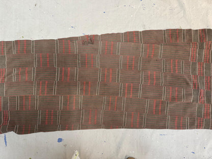 Vintage West African Handwoven Strip Textile, Neutral Plaid Fabric Panel in Taupe + Muted Pink