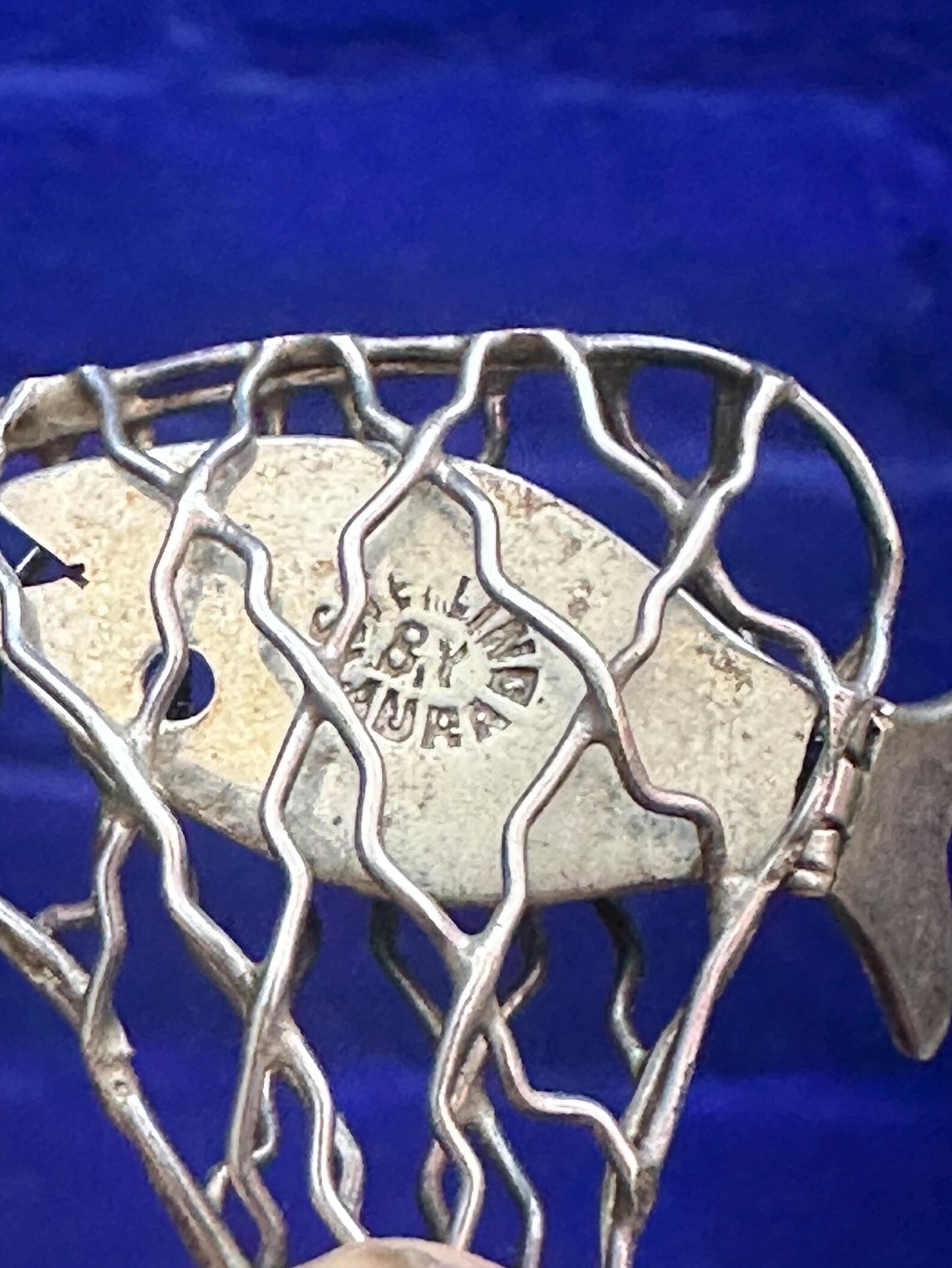 Vintage Sterling Silver Fish with Wiggly Tail In Silver Netting