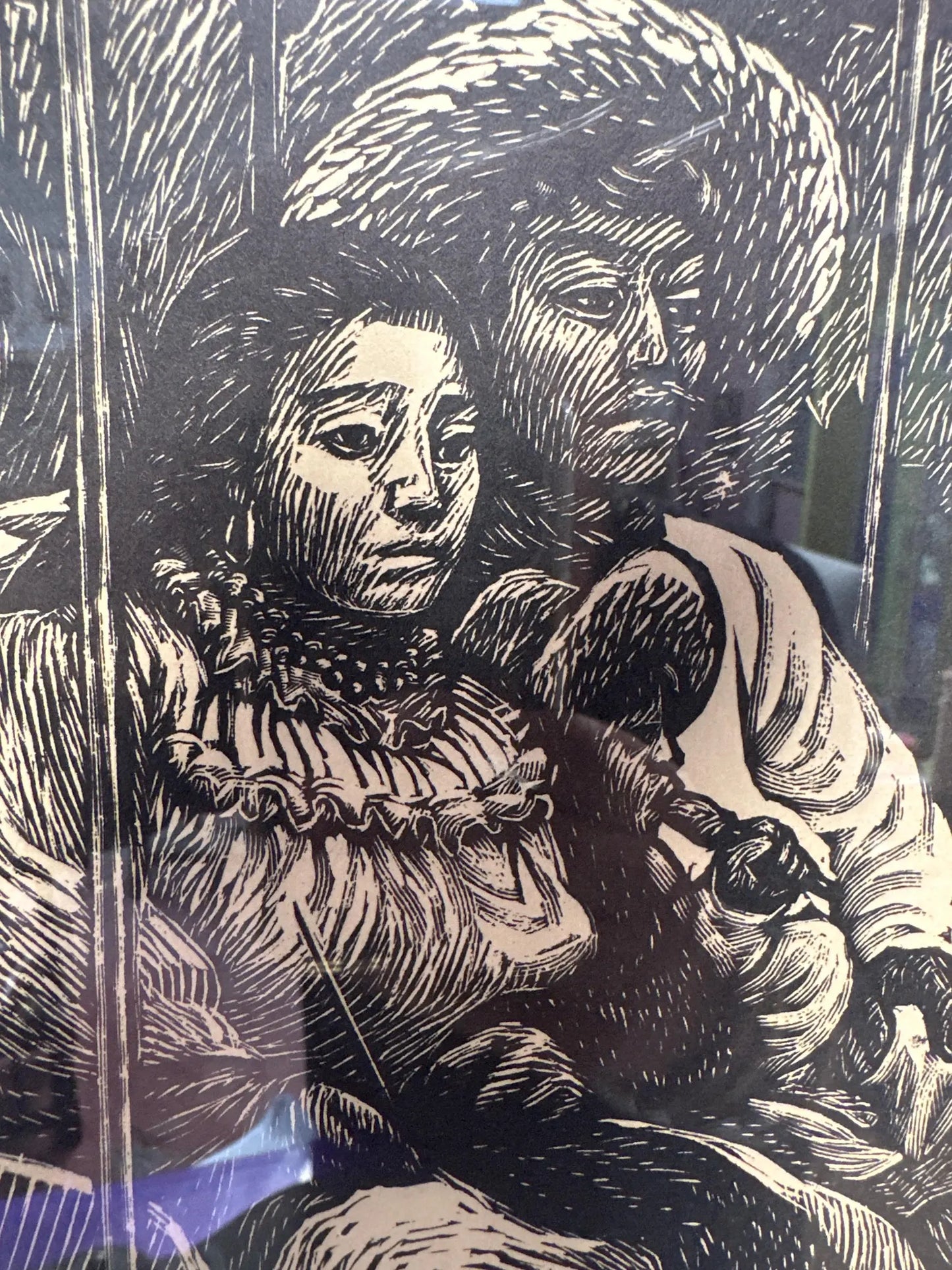 Vintage Mexican Black and White Linocut Print “The Carousel” by Leopoldo Mendez