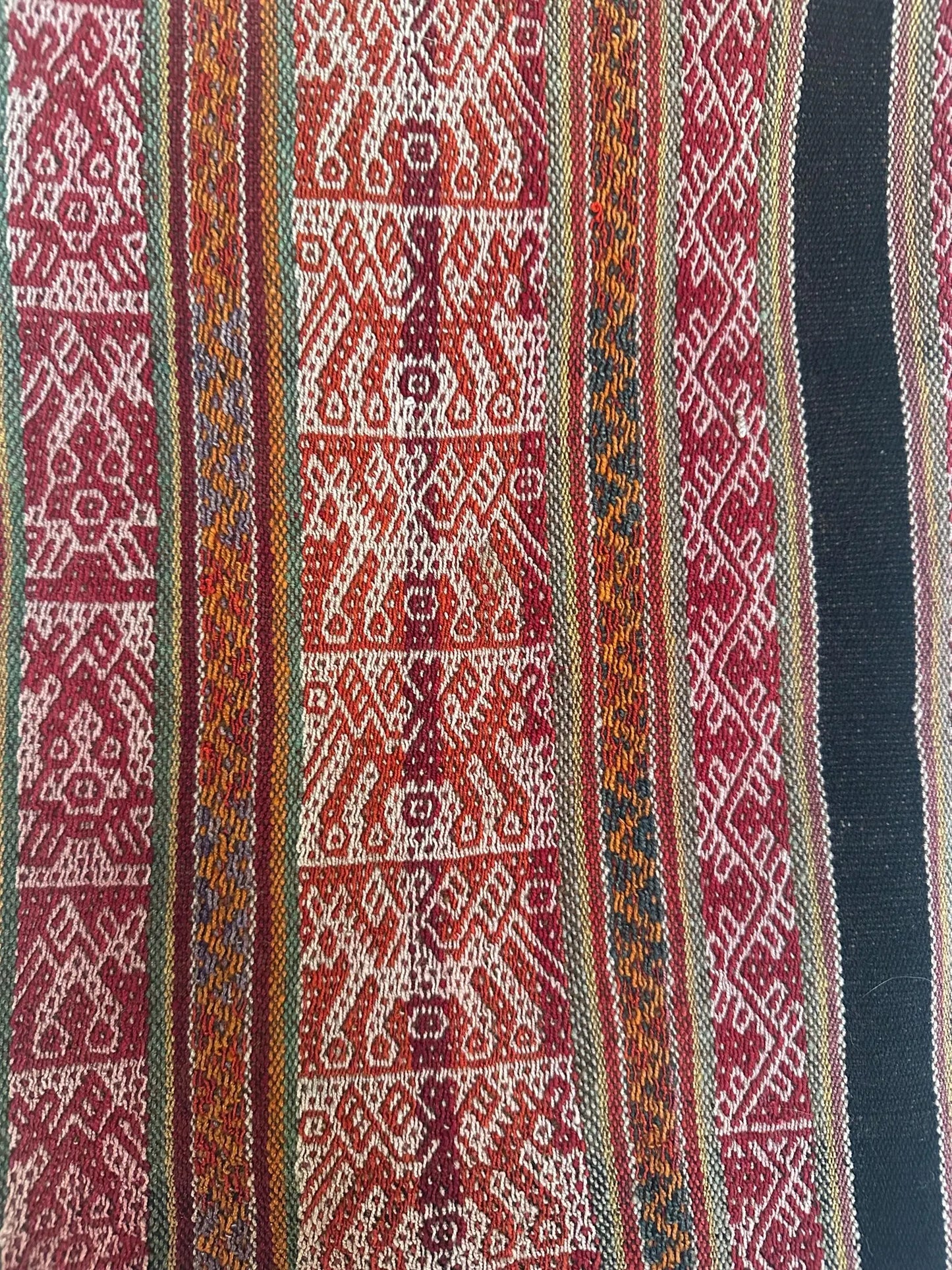 Vintage Peruvian Manta Wool Textile - Handwoven 1960s Andean Blanket