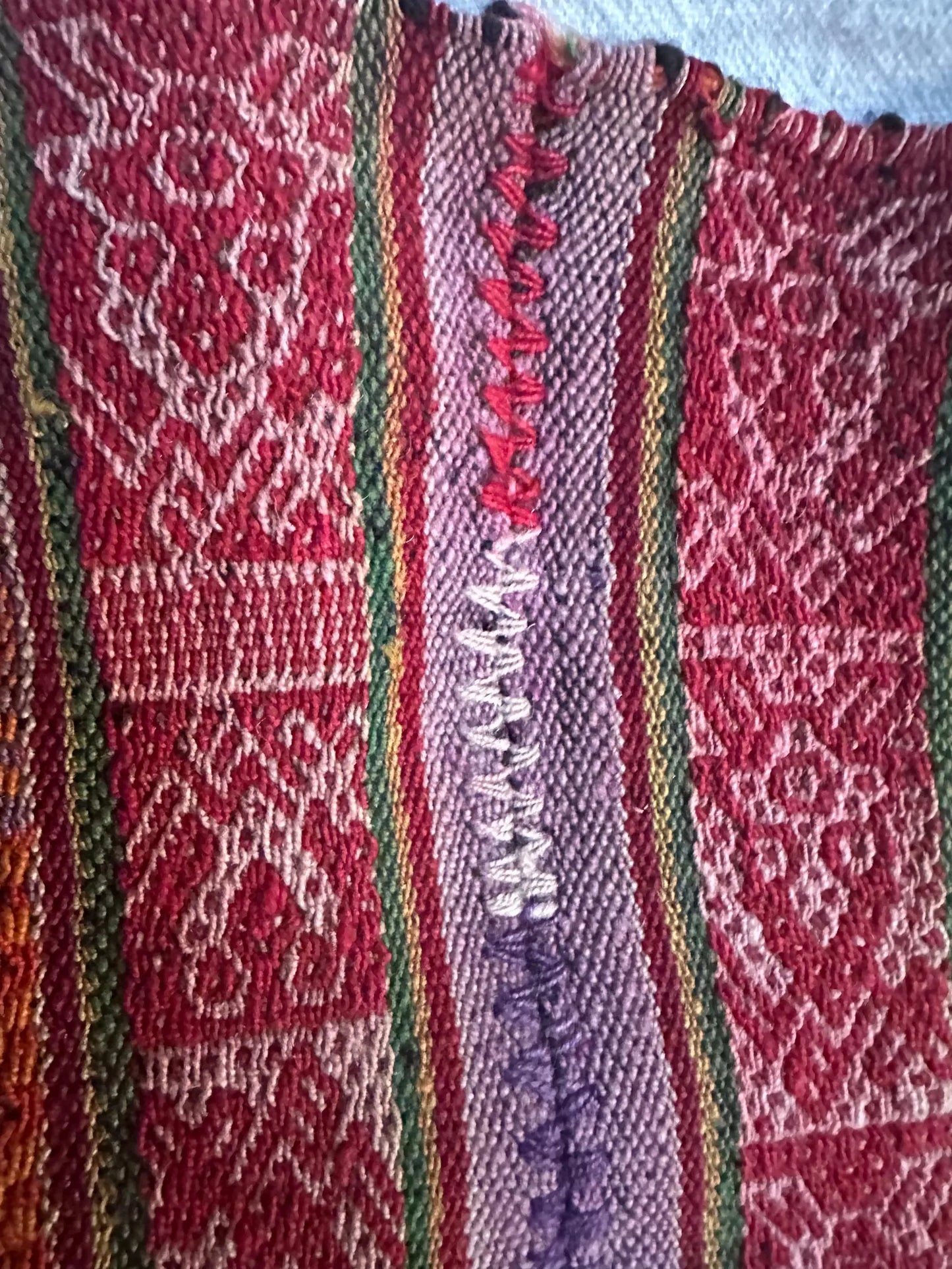 Vintage Peruvian Manta Wool Textile - Handwoven 1960s Andean Blanket