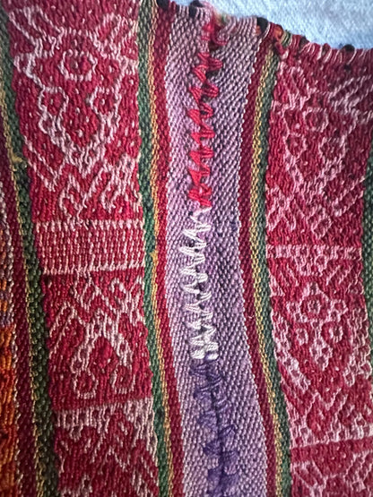 Vintage Peruvian Manta Wool Textile - Handwoven 1960s Andean Blanket