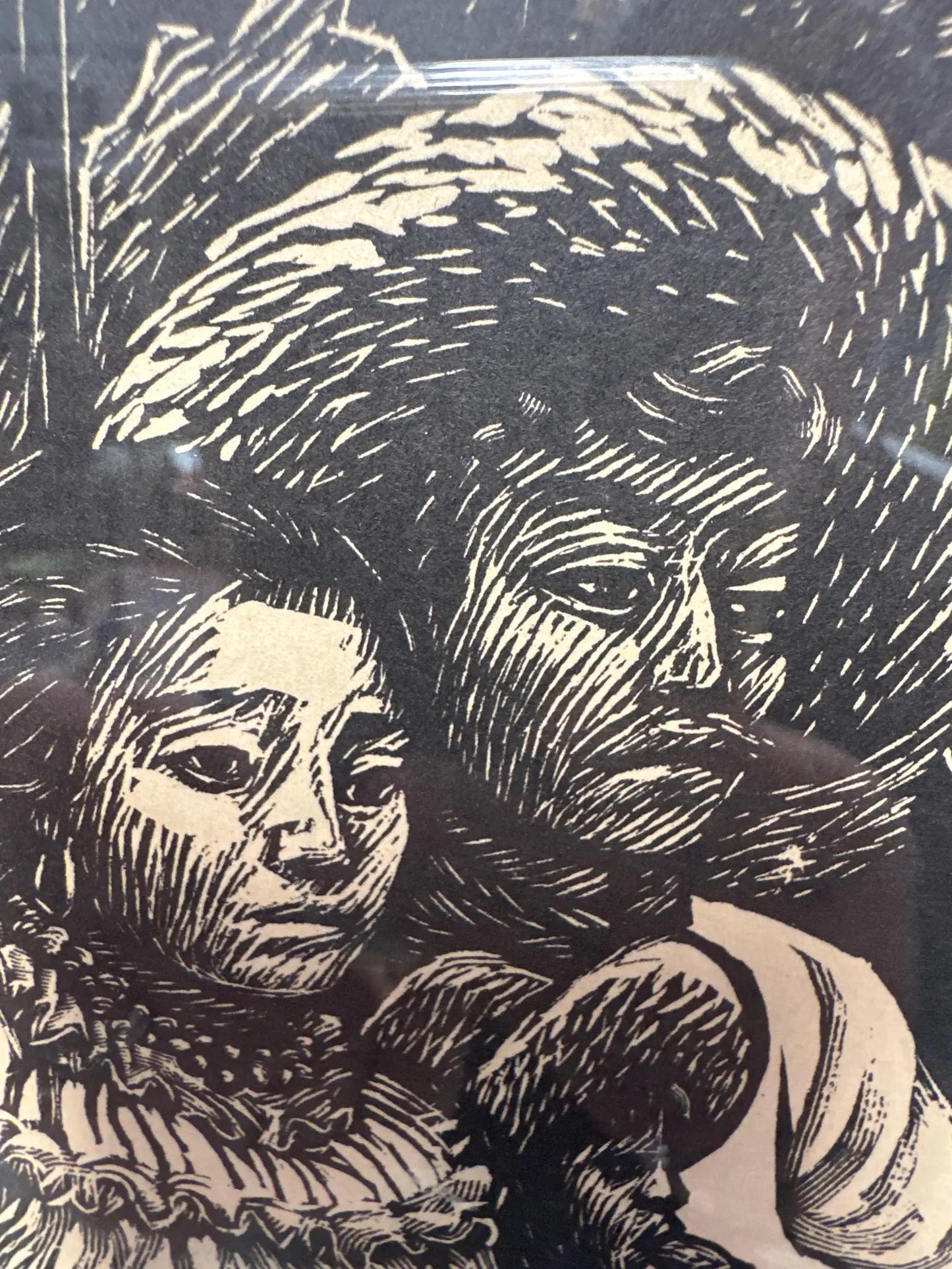 Vintage Mexican Black and White Linocut Print “The Carousel” by Leopoldo Mendez