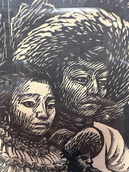 Vintage Mexican Black and White Linocut Print “The Carousel” by Leopoldo Mendez