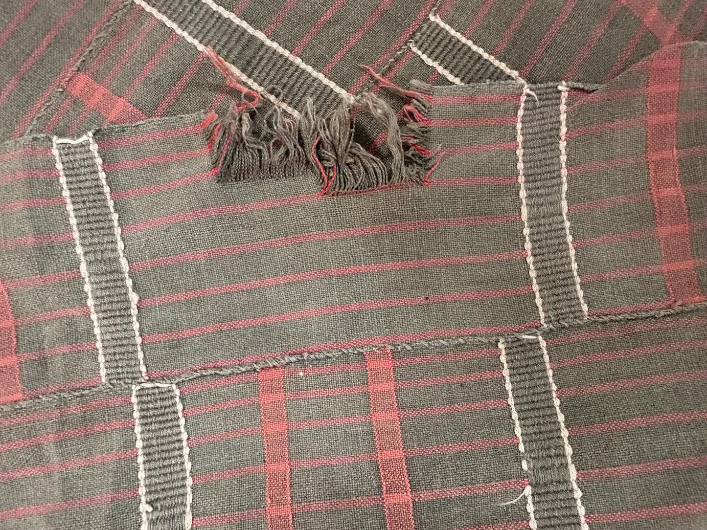 Vintage West African Handwoven Strip Textile, Neutral Plaid Fabric Panel in Taupe + Muted Pink