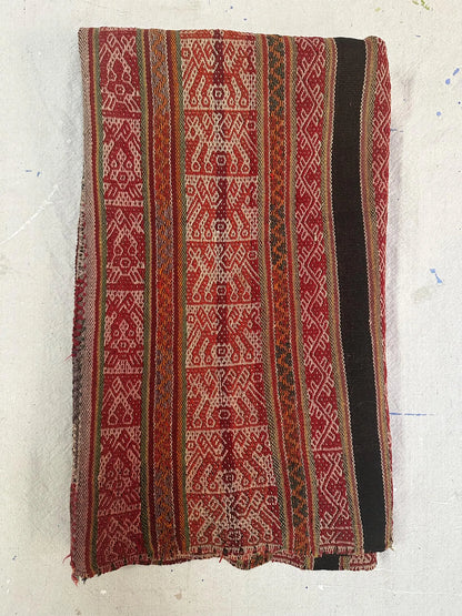 Vintage Peruvian Manta Wool Textile - Handwoven 1960s Andean Blanket