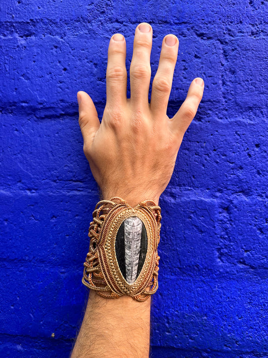 Handmade Fossil Stone Cuff Bracelet