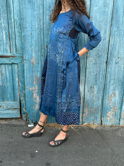 Injiri    Amber-14  Indigo & Navy Blue Dress w/subtle Bandhani Medium