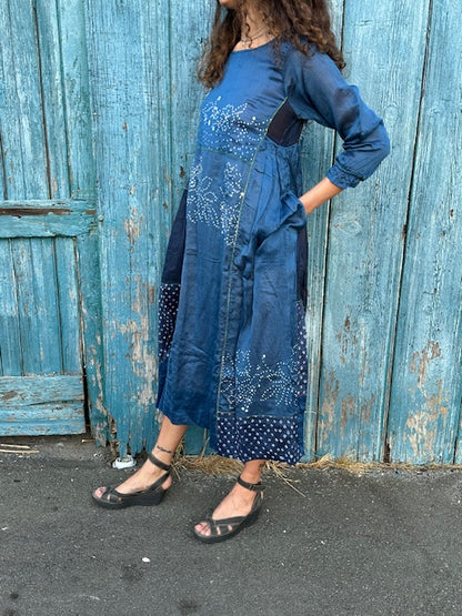 Injiri    Amber-14  Indigo & Navy Blue Dress w/subtle Bandhani Medium